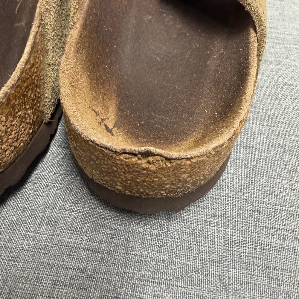 Birkenstock Arizona Sandals Women 7 Brown Suede Two Strap Cork Slide Footbed - Picture 9 of 11